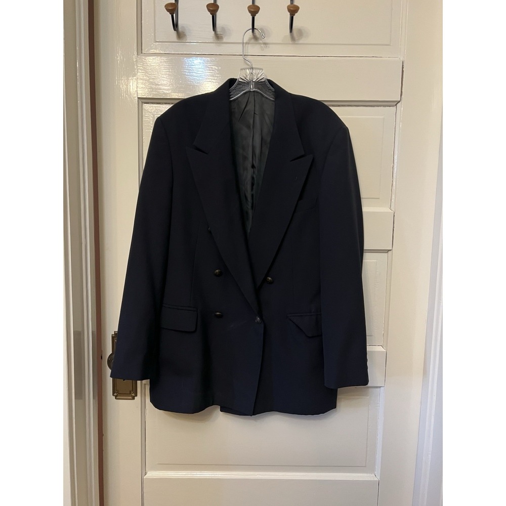 Vtg Haggar Gallery Double Breasted 42 Navy Blazer Suit Jacket Sport Coat USA